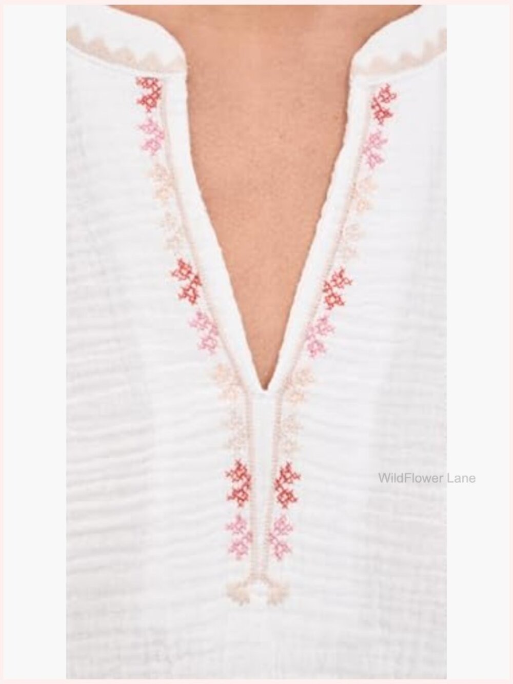 Short Cap Sleeve V-Neck Blouse - Lightweight Gauze - Picture 6 of 6